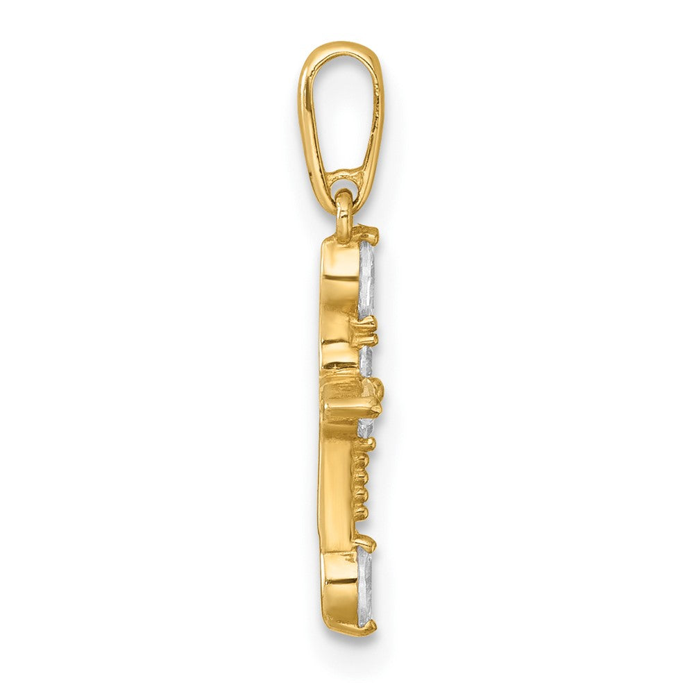 14k Polished and Beaded Fancy CZ Cross Charm / Pendant