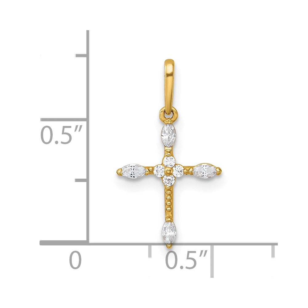 14k Polished and Beaded Fancy CZ Cross Charm / Pendant