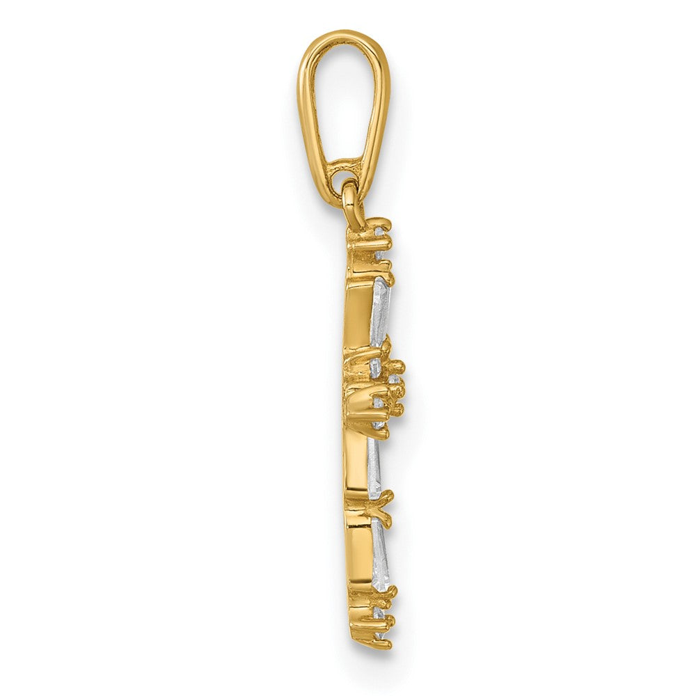 14k Polished Fancy CZ Cross Charm / Pendant