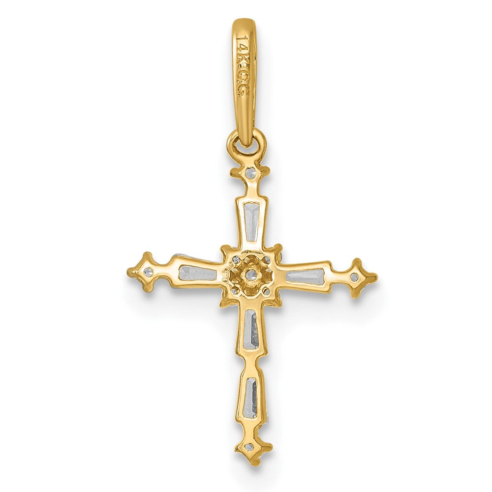 14k Polished Fancy CZ Cross Charm / Pendant
