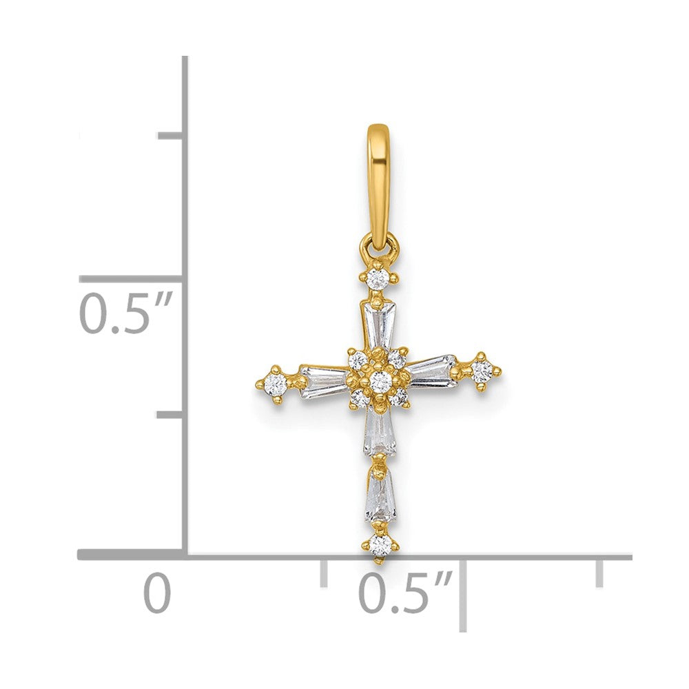 14k Polished Fancy CZ Cross Charm / Pendant