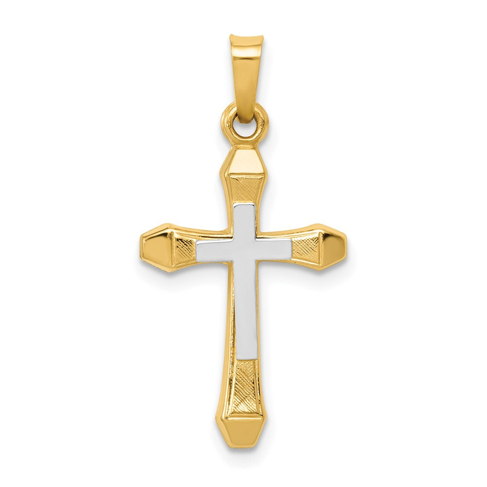 Polished;Satin;Die struck;Flat back;Hollow;14K Yellow gold & rhodium