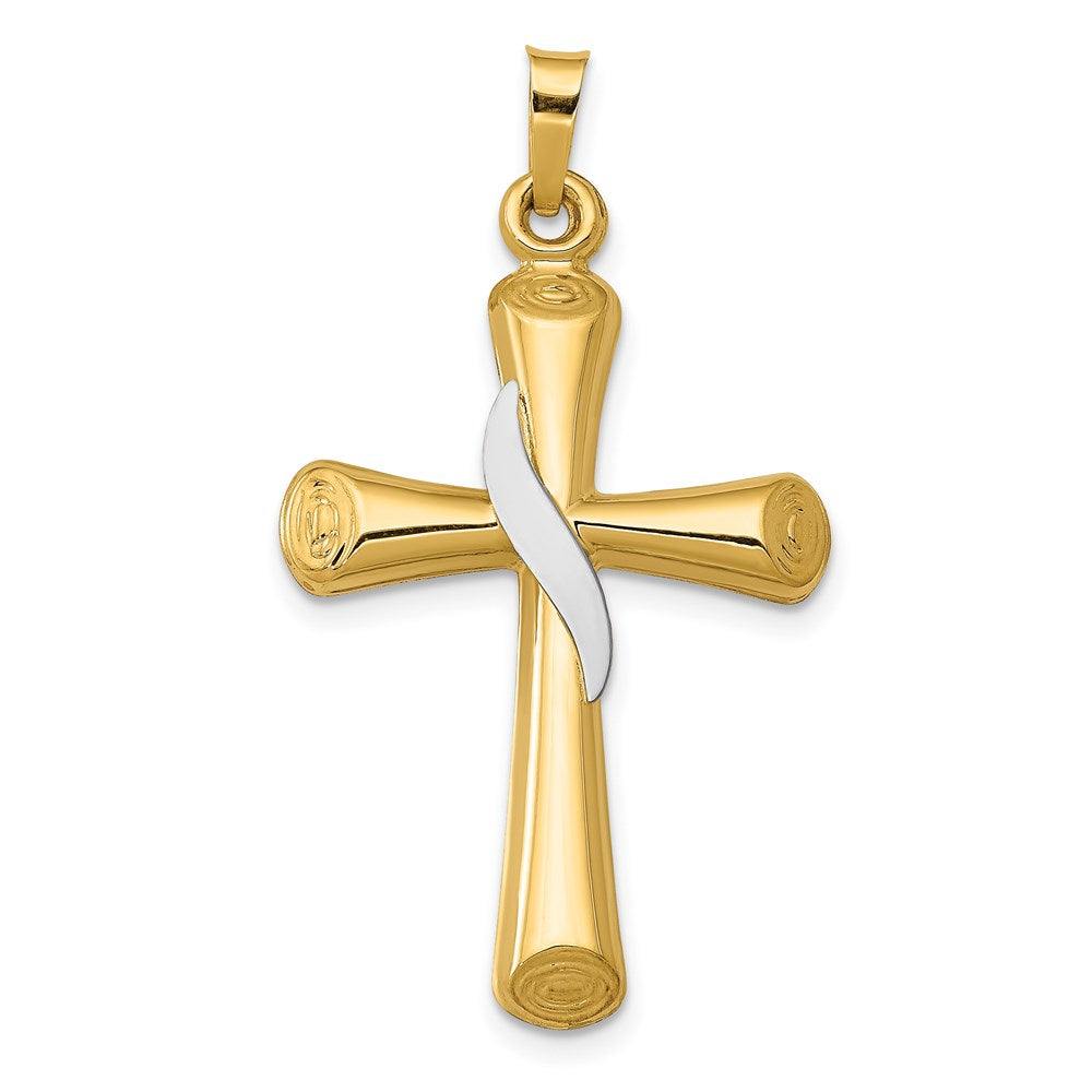 Polished;Die struck;14K Two-tone;Flat back;Hollow;Polished back