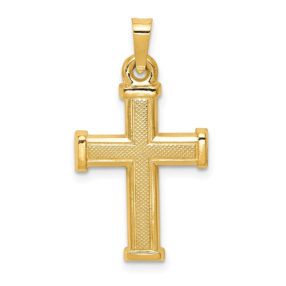 Die struck;14k Yellow gold;Flat back;Hollow;Polished back;Not engraveable;Textured