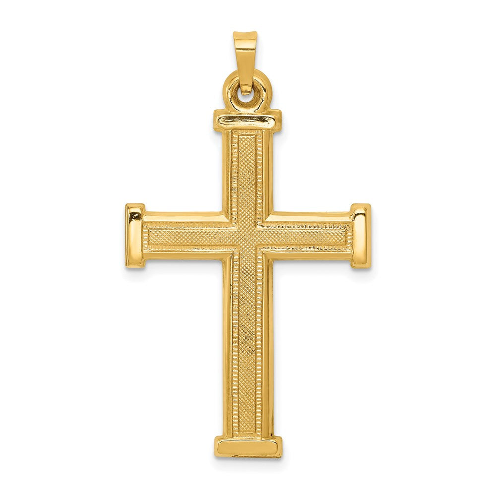 Polished;Die struck;14k Yellow gold;Flat back;Hollow;Not engraveable;Textured back