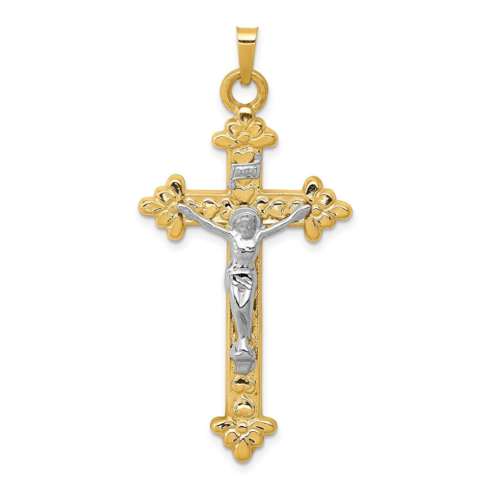 Polished;Die struck;14K Two-tone;Flat back;Hollow;Polished back