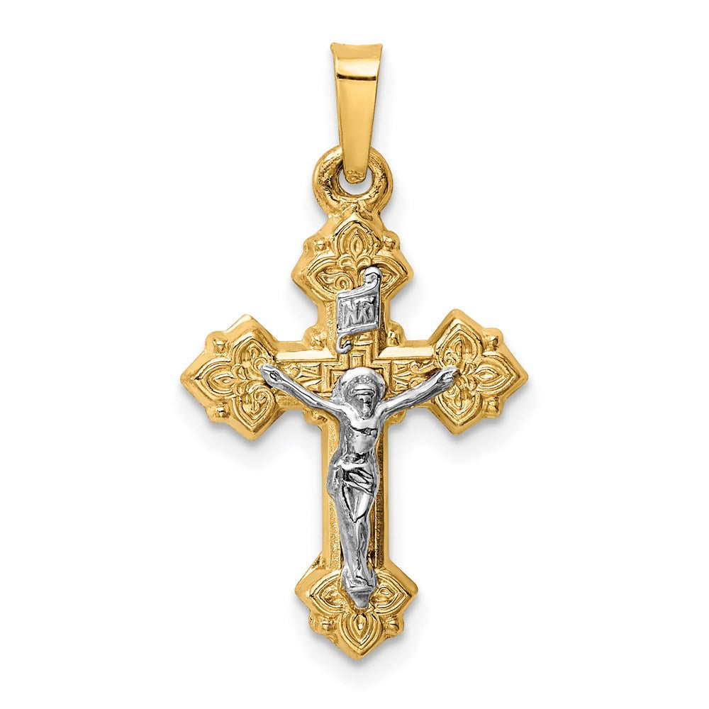 Polished;Die struck;14K Two-tone;Flat back;Hollow;Polished back