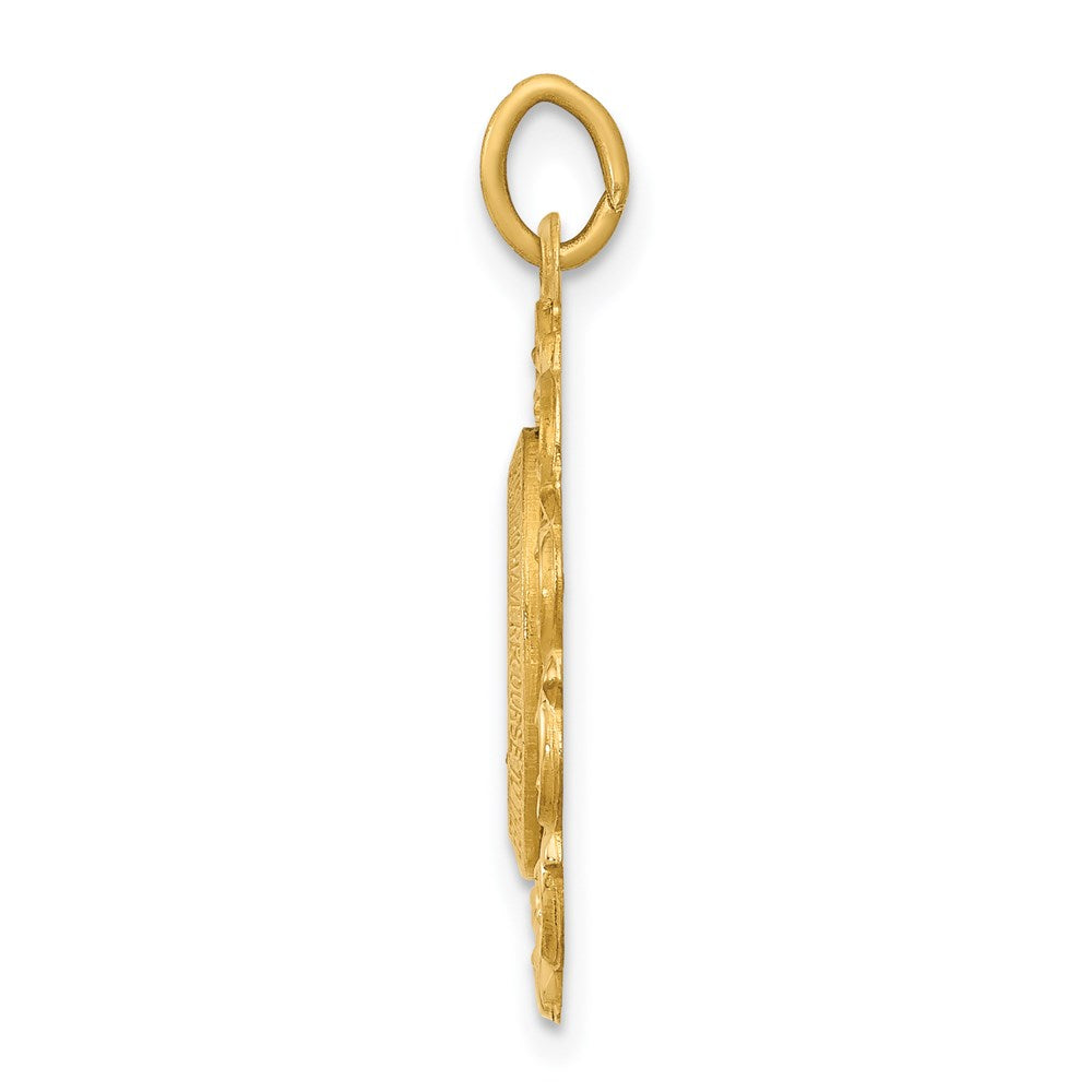 14k Polished and Satin Solid Miraculous Medal Scalloped Edge Oval Pendant
