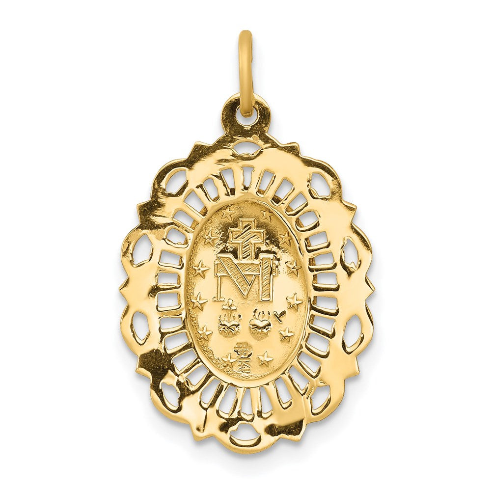 14k Polished and Satin Solid Miraculous Medal Scalloped Edge Oval Pendant