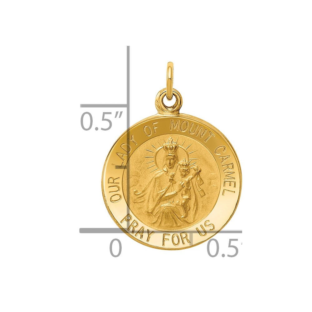 14k Polished and Satin Solid Our Lady of Mt. Carmel Medal Round Charm
