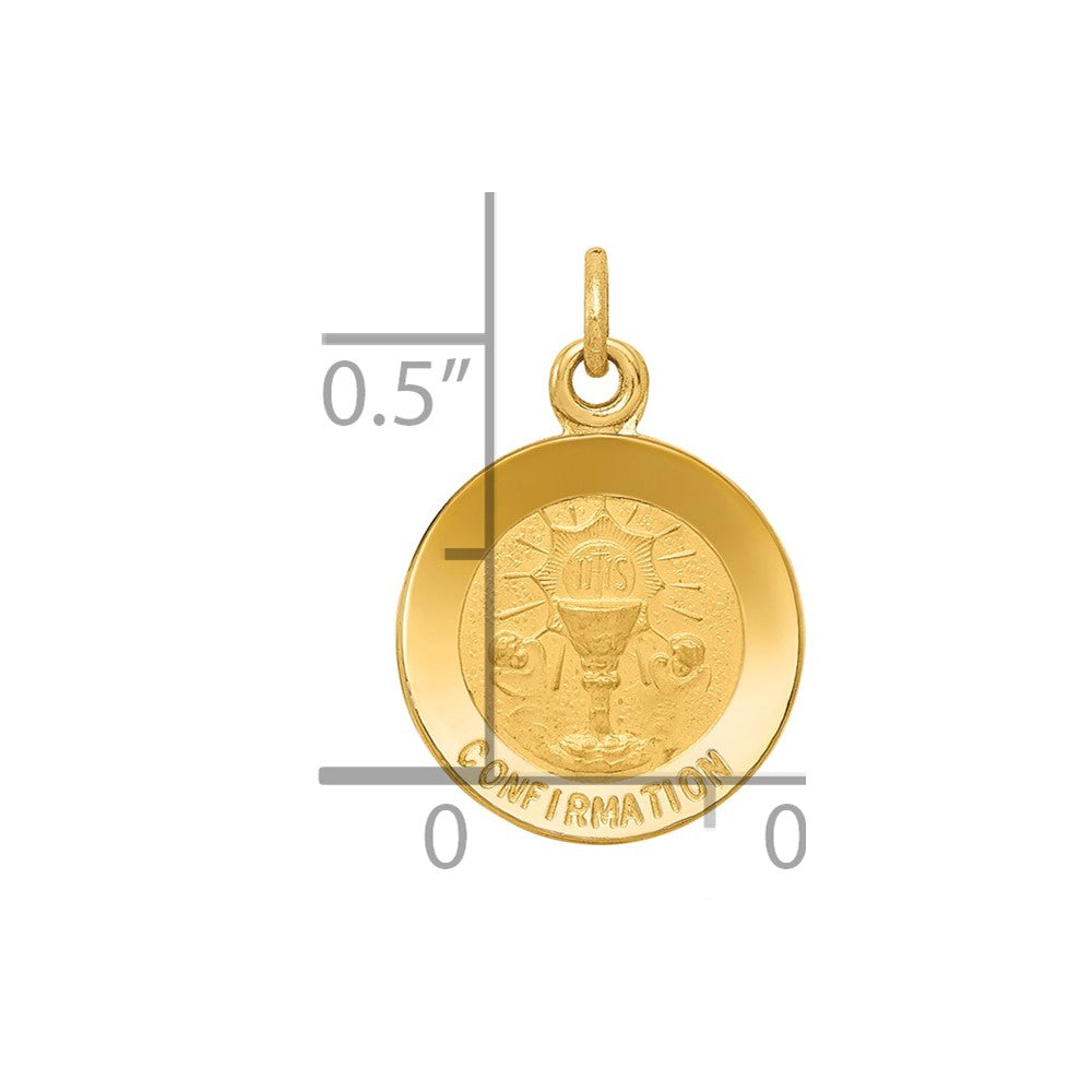 14k Polished and Satin Solid CONFIRMATION Medal Round Pendant
