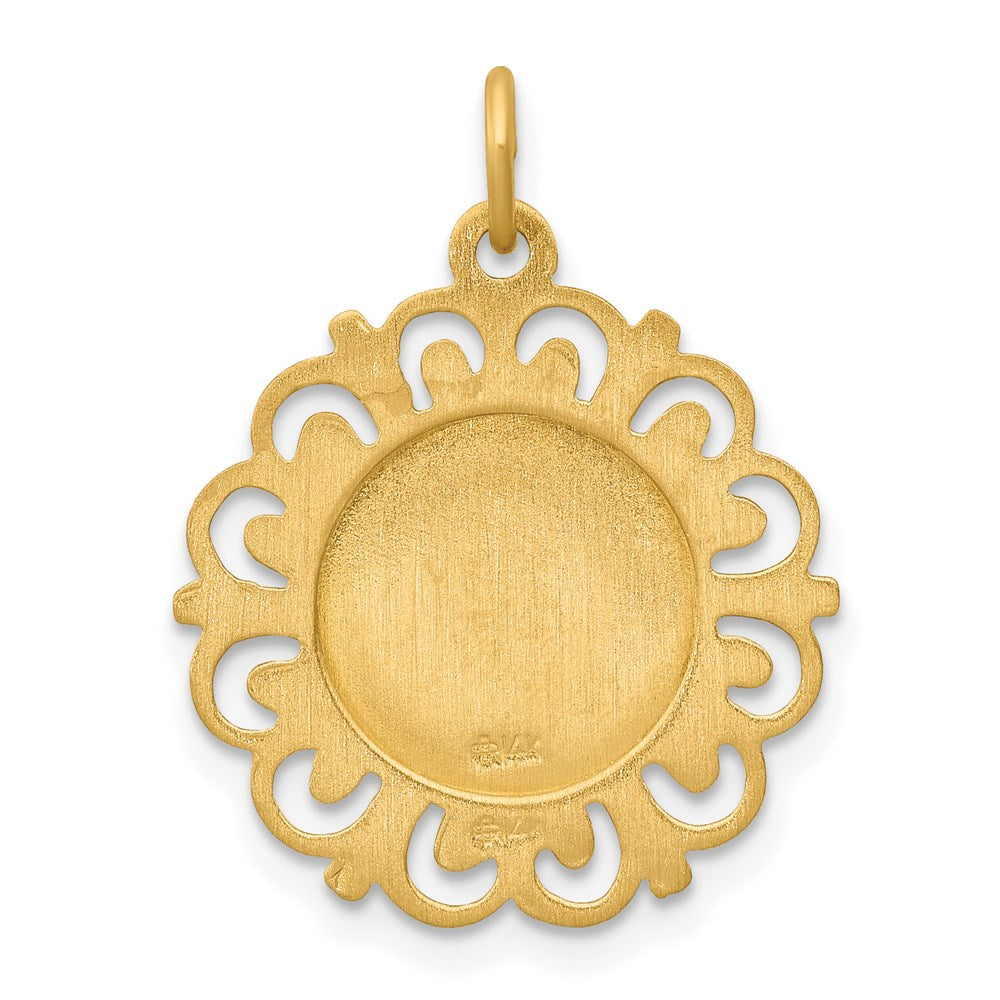 14k Polished and Satin Solid FIRST HOLY COMMUNION Medal Scalloped Edge Charm