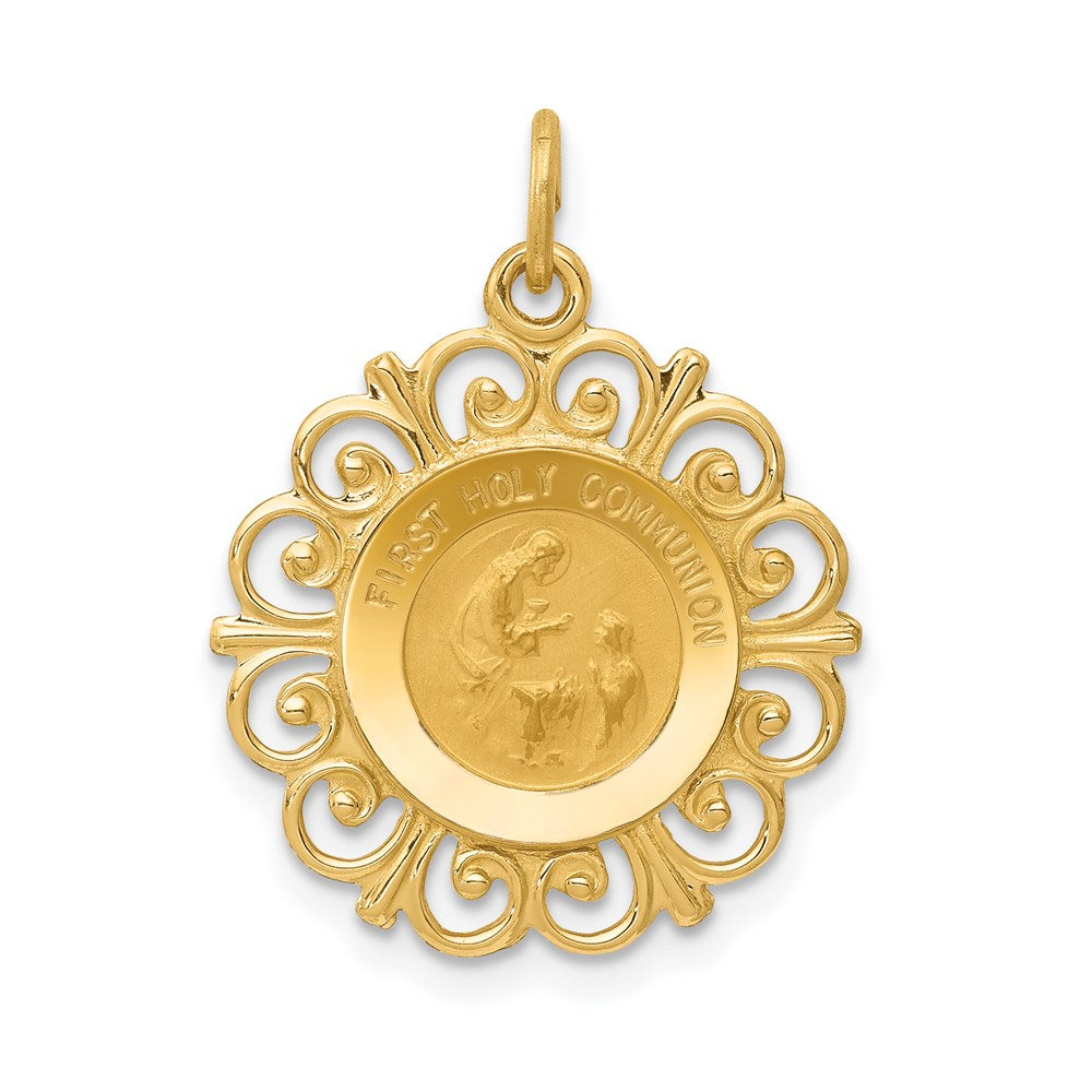 Solid;Die struck;14k Yellow gold;Engravable;Polished back;Polished & satin