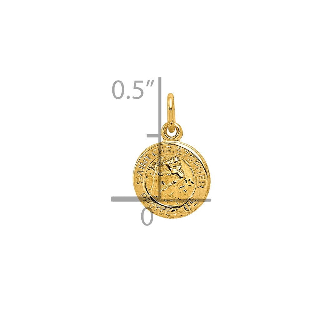14k Polished Solid Mini Saint Christopher Medal Round Charm