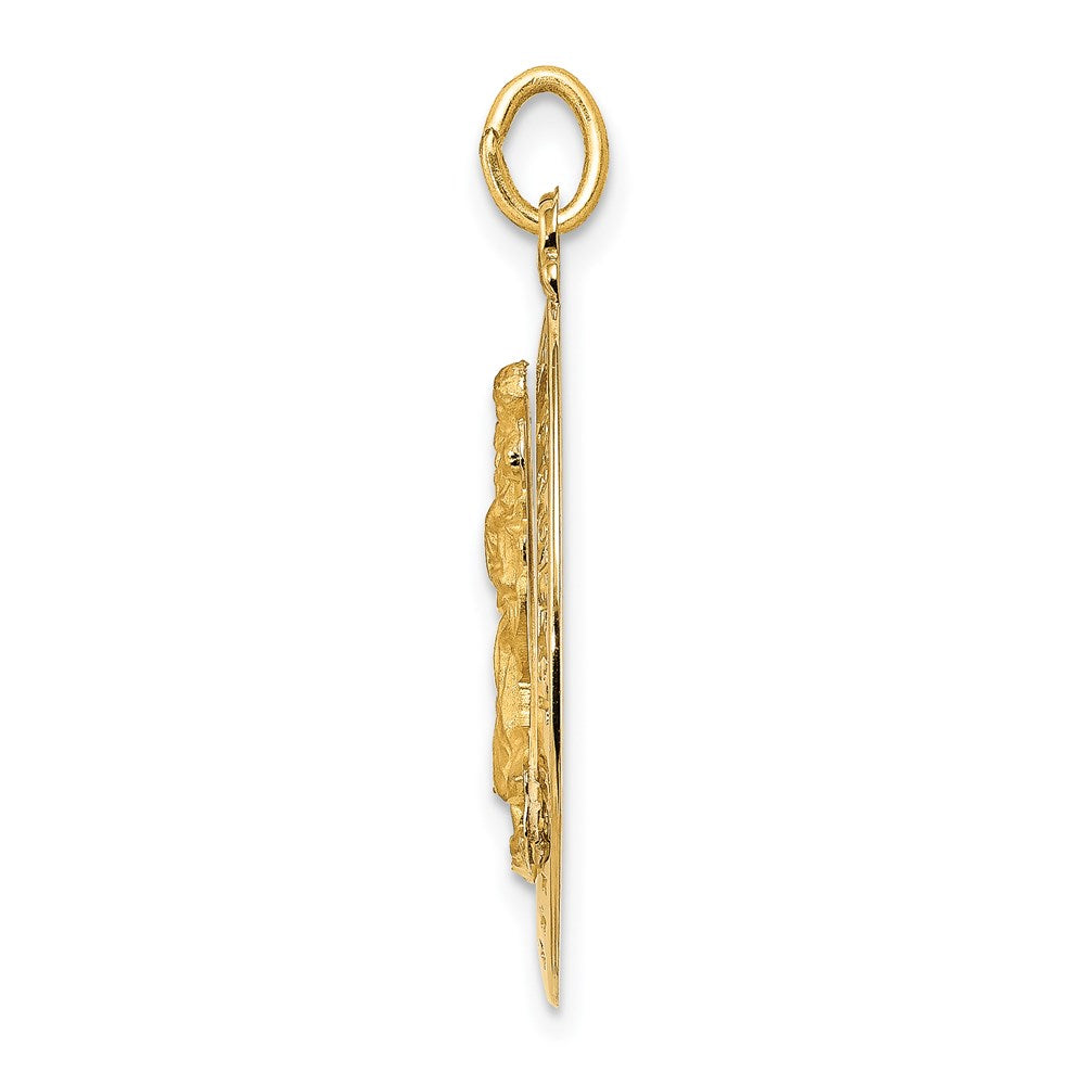 14k Polished and Satin Solid Cut-out Saint Christopher Medal Oval Pendant
