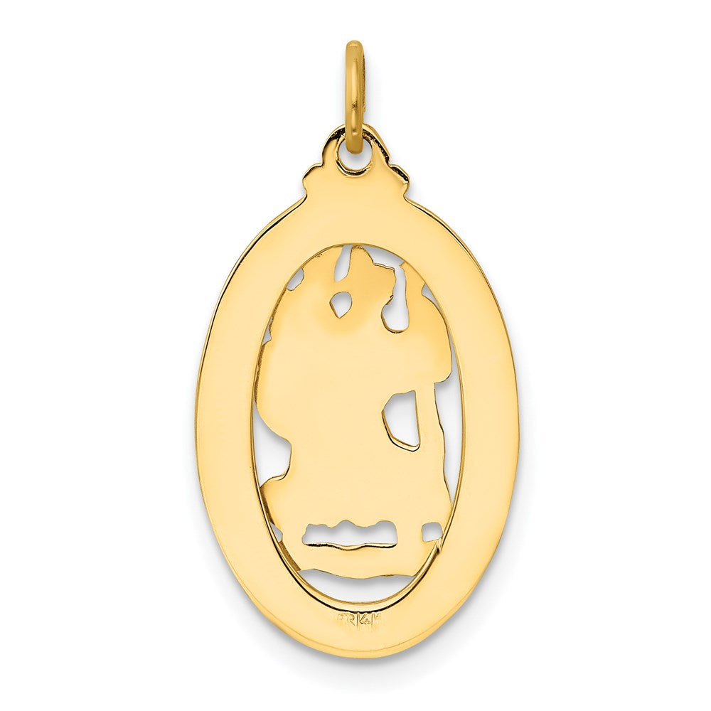 14k Polished and Satin Solid Cut-out Saint Christopher Medal Oval Pendant