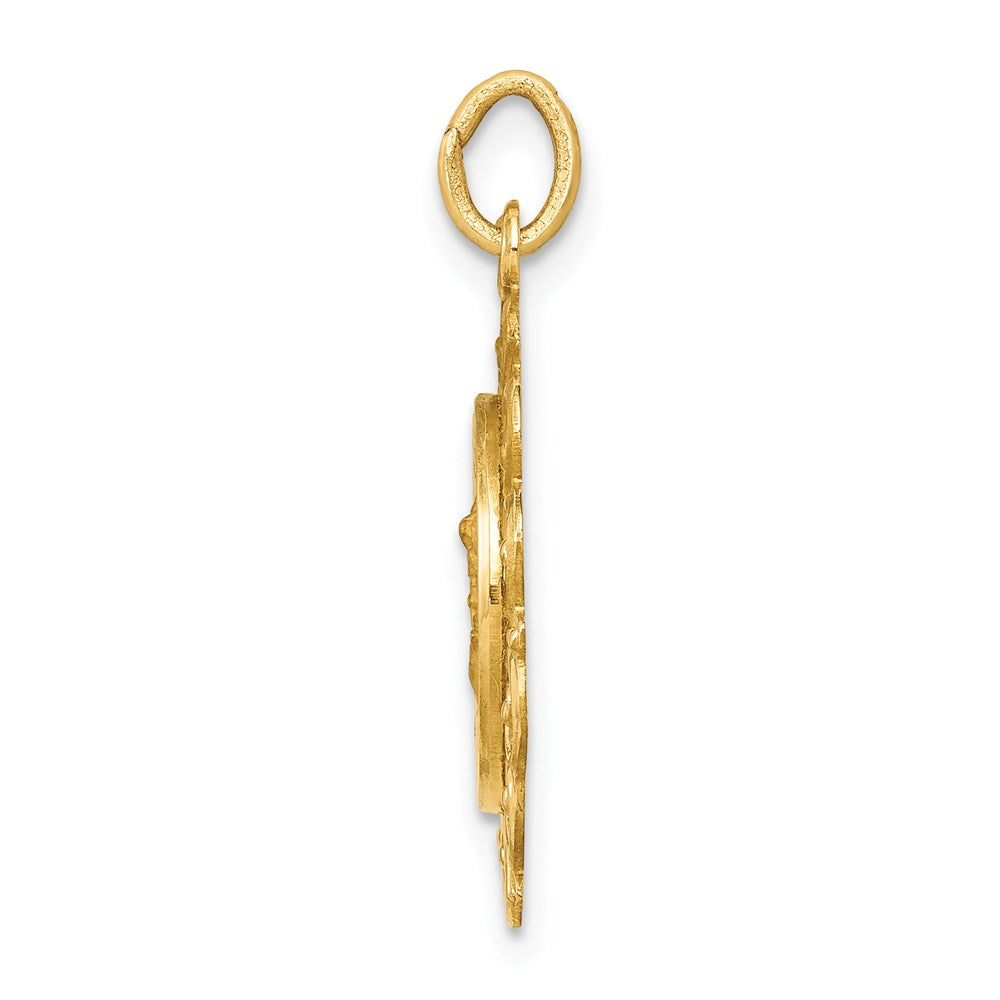 14k Polished and Satin Solid St. Michael Medal Scalloped Edge Round Pendant