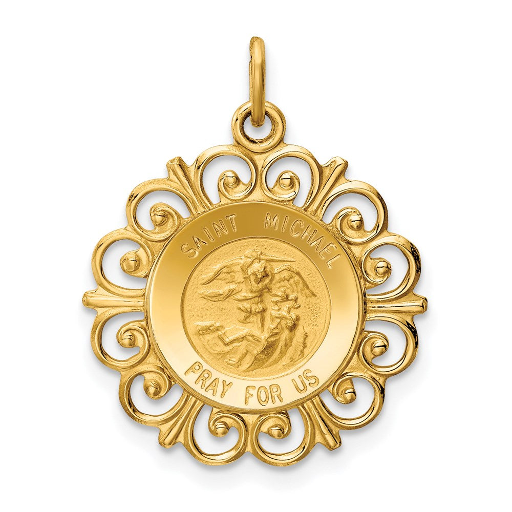 Solid;Die struck;14k Yellow gold;Polished back;Not engraveable by QG;Polished & satin