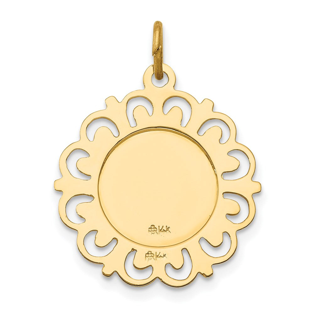 14k Polished and Satin Solid Saint Anthony Medal with Scalloped Edge Charm