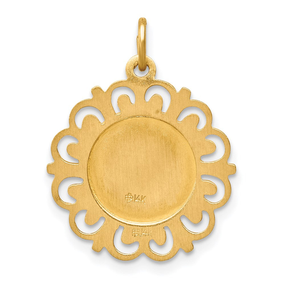 14k Polished and Satin Solid Saint Theresa Medal Scalloped Edge Round Charm