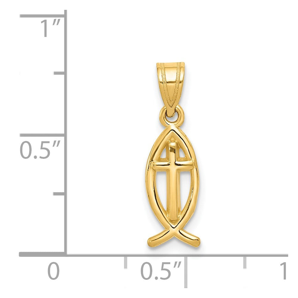 14k Cross Ichthus Fish Charm