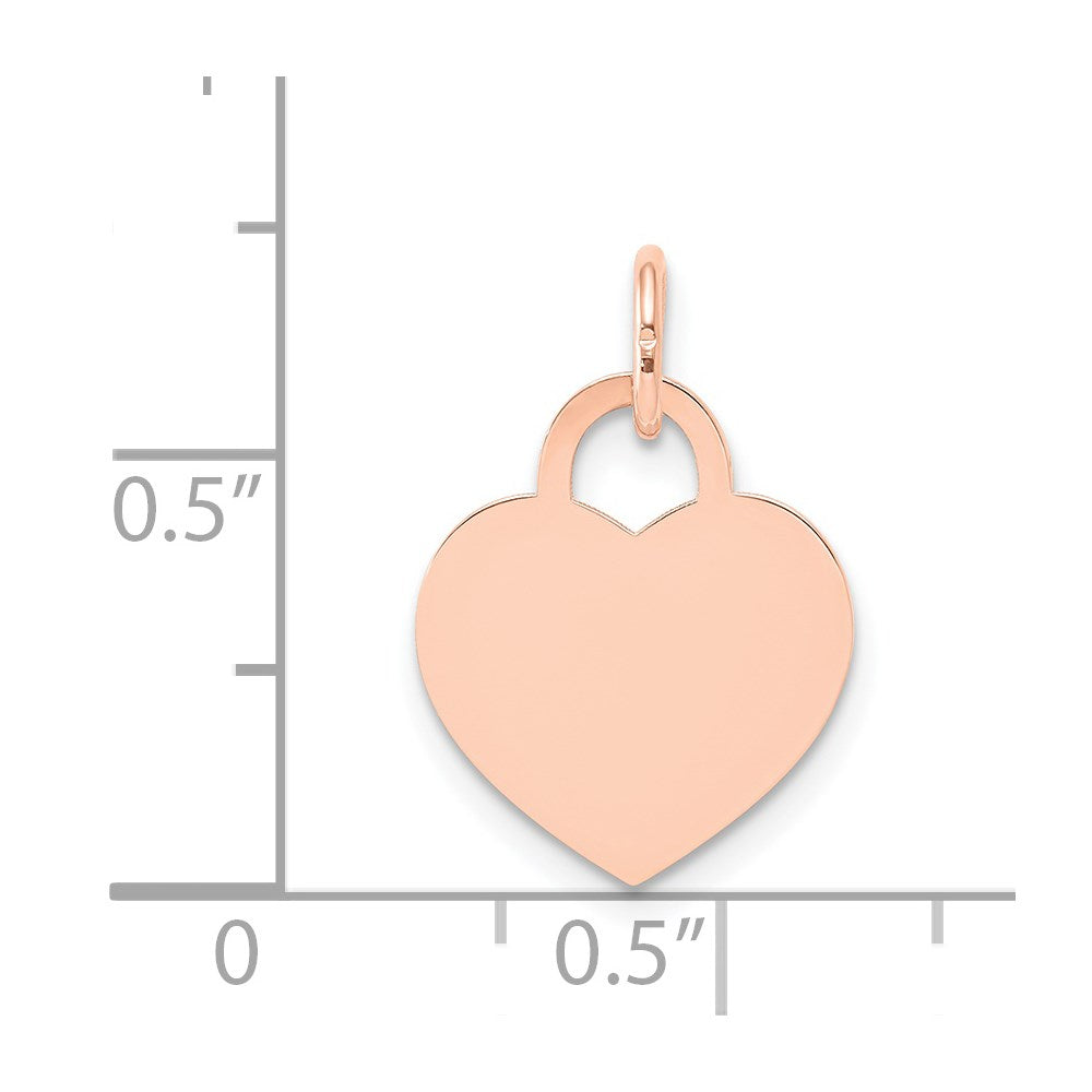 14k Rose Gold Plain .018 Gauge Medium Engraveable Heart 19x15mm Disc Charm