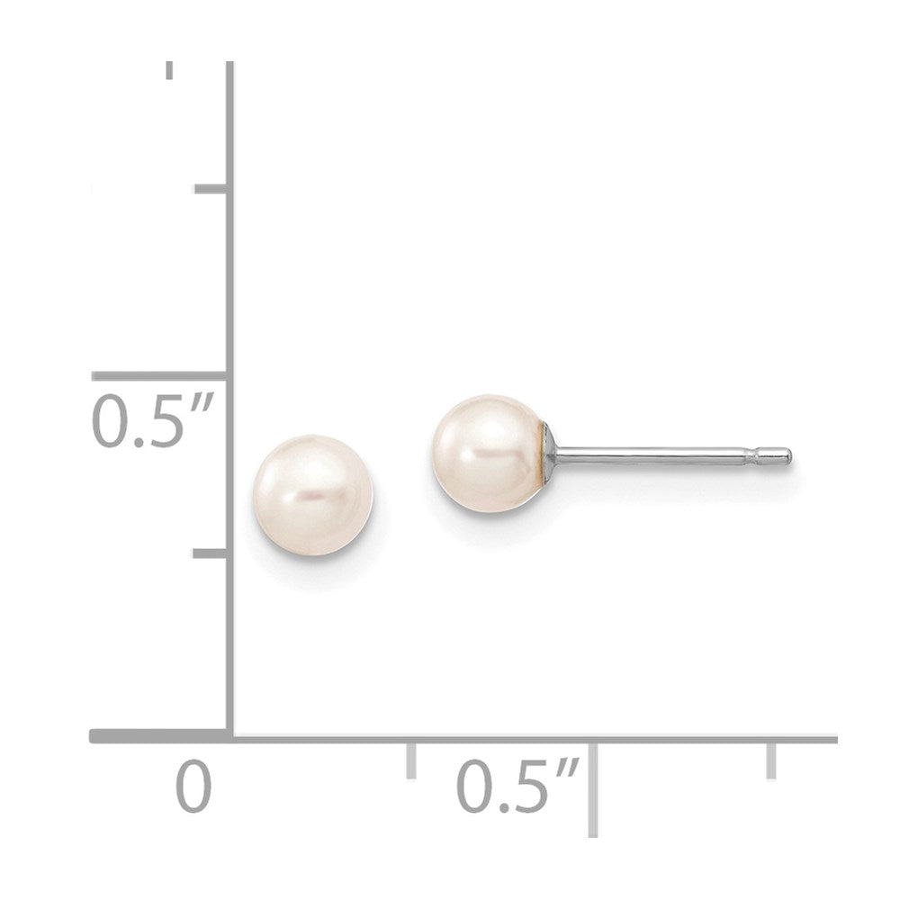 14k White Gold 4-5mm White Round Freshwater Cultured Pearl Stud Post Earrings