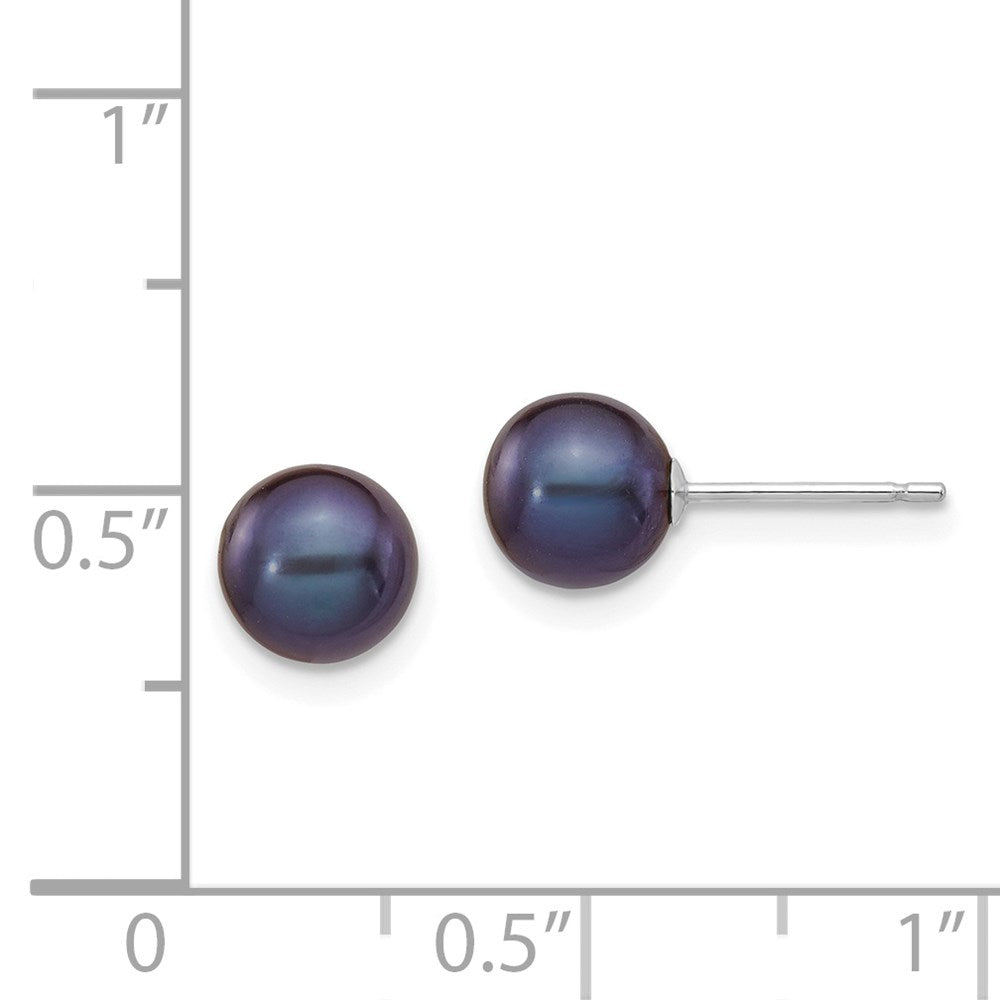 14k White Gold 6-7mm Black Round Freshwater Cultured Pearl Stud Post Earrings