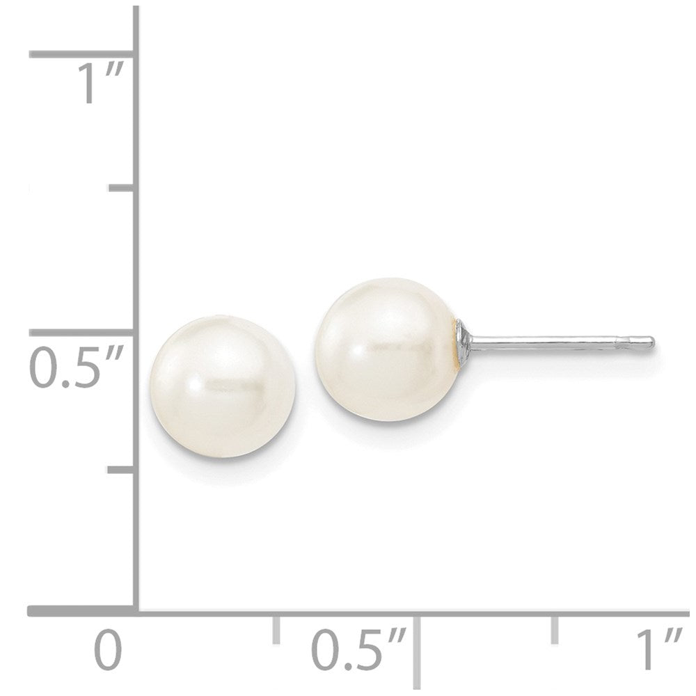 14k White Gold 6-7mm White Round Freshwater Cultured Pearl Stud Post Earrings