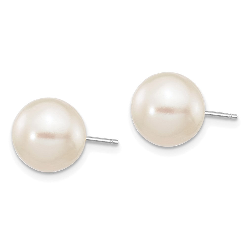 14k White Gold 9-10mm White Round Freshwater Cultured Pearl Stud Post Earrings