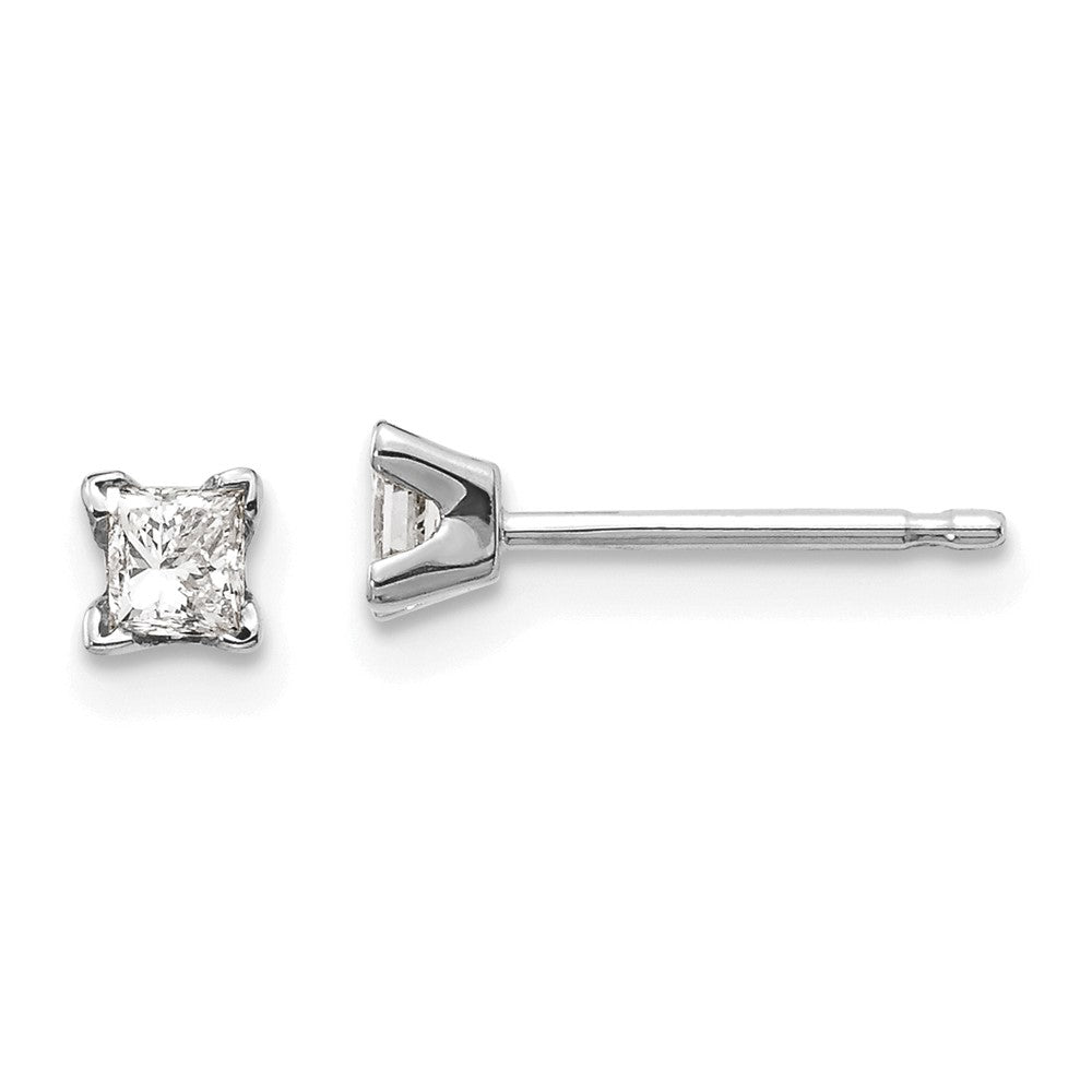 Polished;14K White gold;Post;Diamond;Princess Cut;AA quality