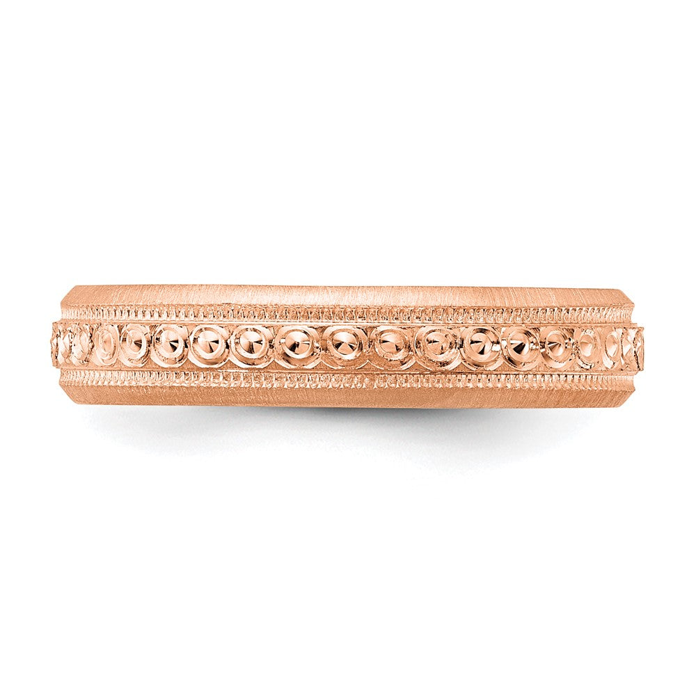 14k Rose Gold 3mm Design Etched Wedding Band Size 5.5
