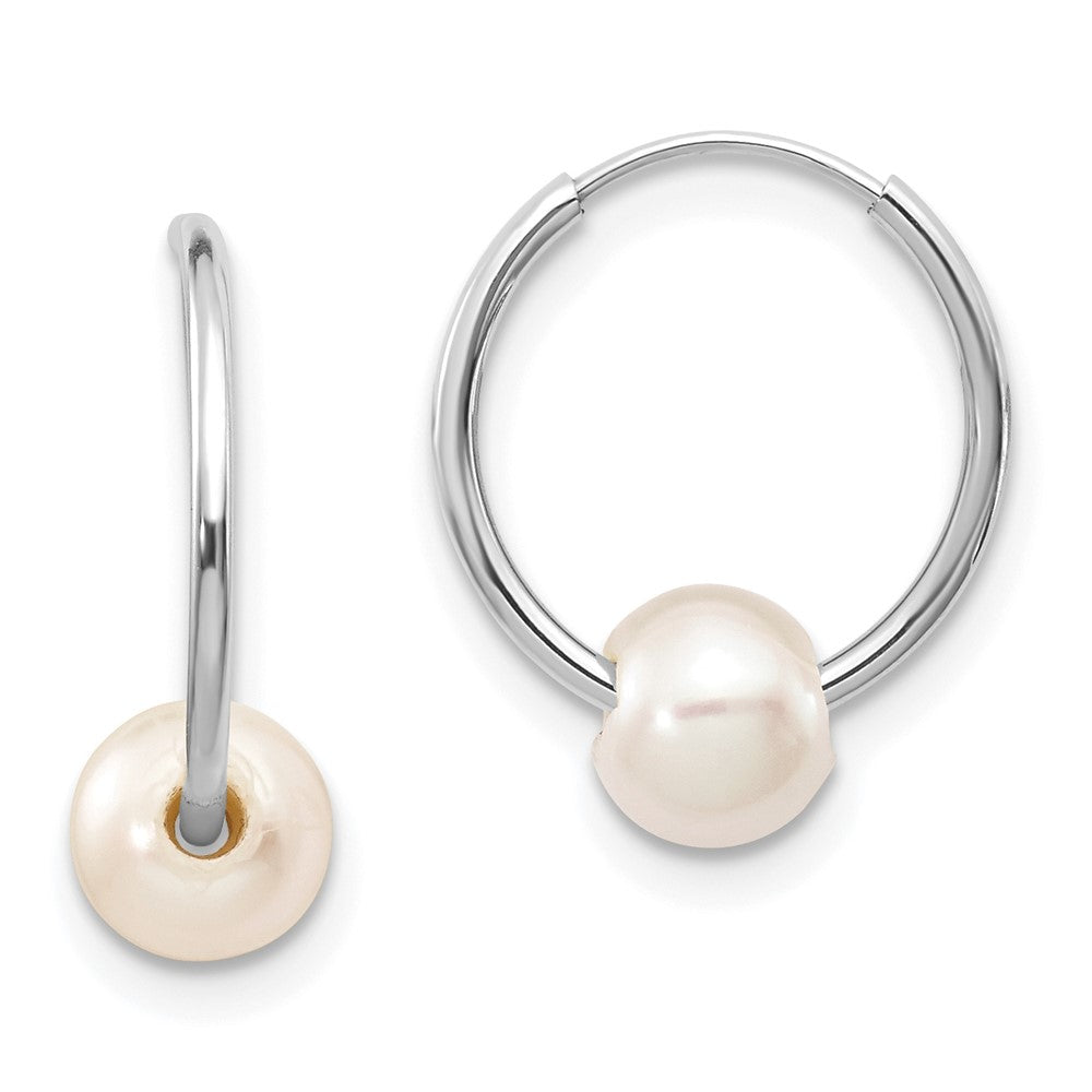 14K White gold;Freshwater cultured pearl;Endless hoop