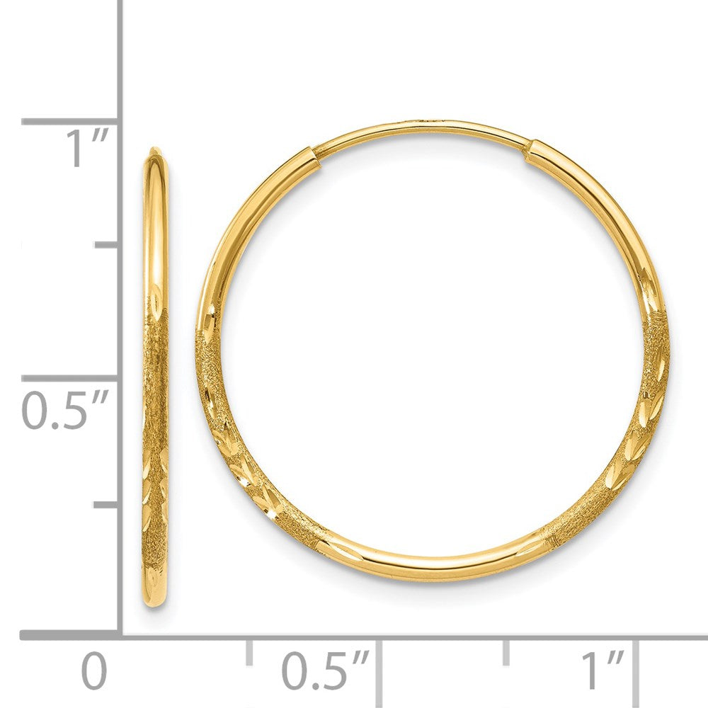 14k 1.2x20mm Satin Diamond-cut Endless Tube Hoop Earrings