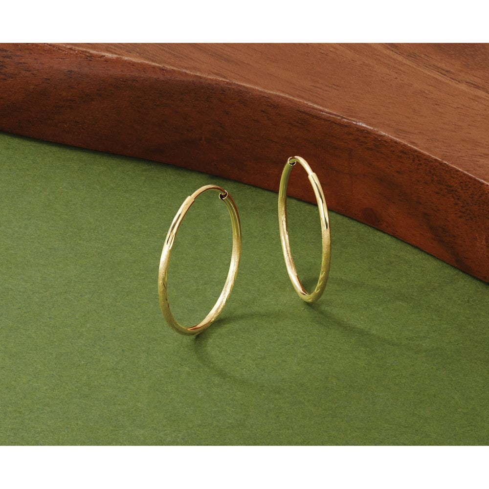 14k 1.2x20mm Satin Diamond-cut Endless Tube Hoop Earrings