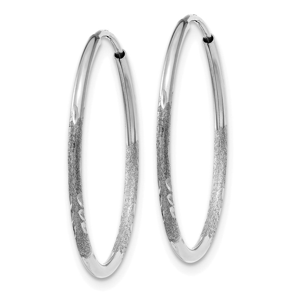 14K White Gold 1.2x20mm Satin Diamond-cut Endless Tube Hoop Earrings