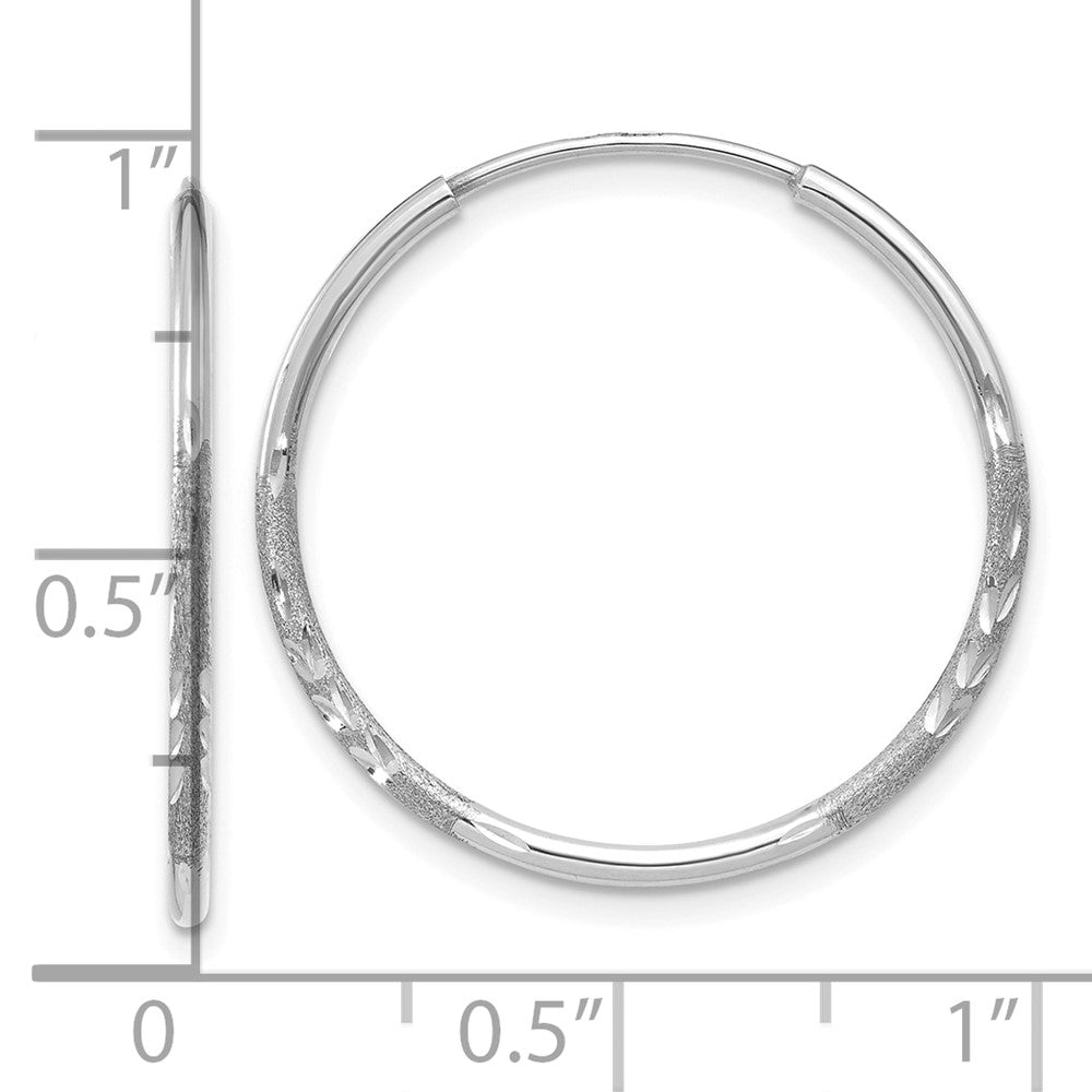 14K White Gold 1.2x20mm Satin Diamond-cut Endless Tube Hoop Earrings