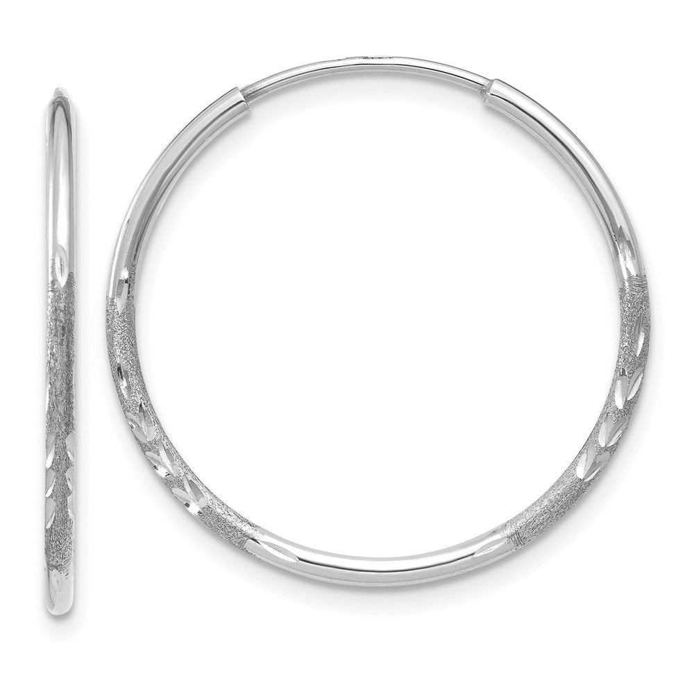 14K White Gold 1.2x20mm Satin Diamond-cut Endless Tube Hoop Earrings