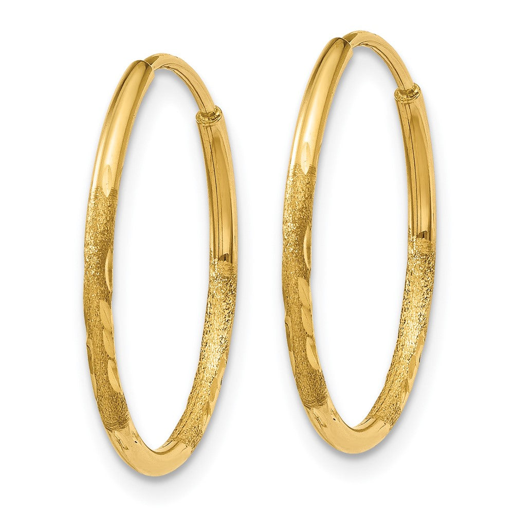 14k 1.2x17mm Satin Diamond-cut Endless Tube Hoop Earrings