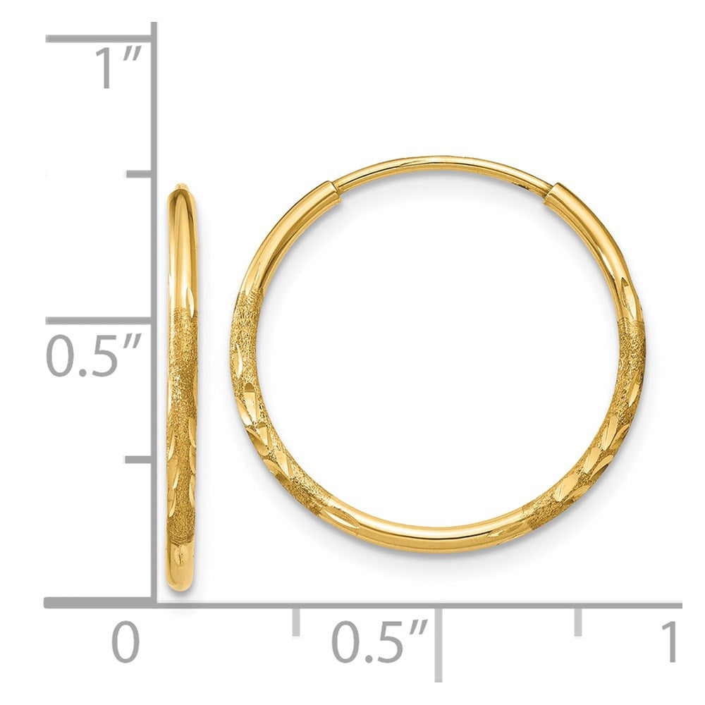 14k 1.2x17mm Satin Diamond-cut Endless Tube Hoop Earrings
