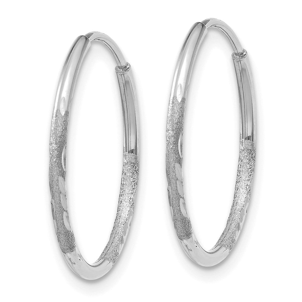 14K White Gold 1.2x17mm Satin Diamond-cut Endless Tube Hoop Earrings