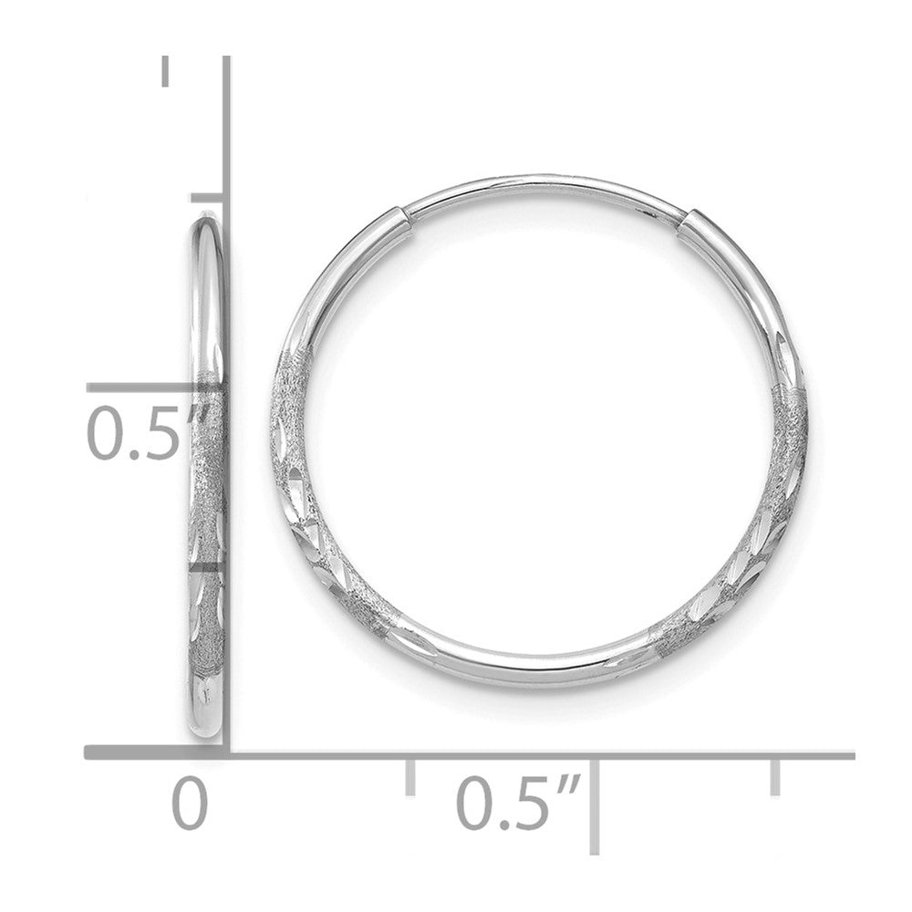 14K White Gold 1.2x17mm Satin Diamond-cut Endless Tube Hoop Earrings