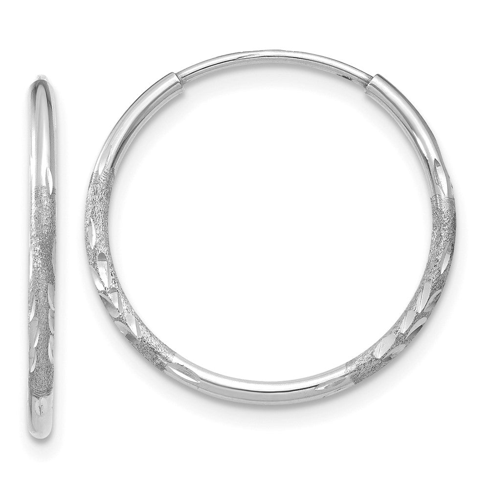 14K White Gold 1.2x17mm Satin Diamond-cut Endless Tube Hoop Earrings