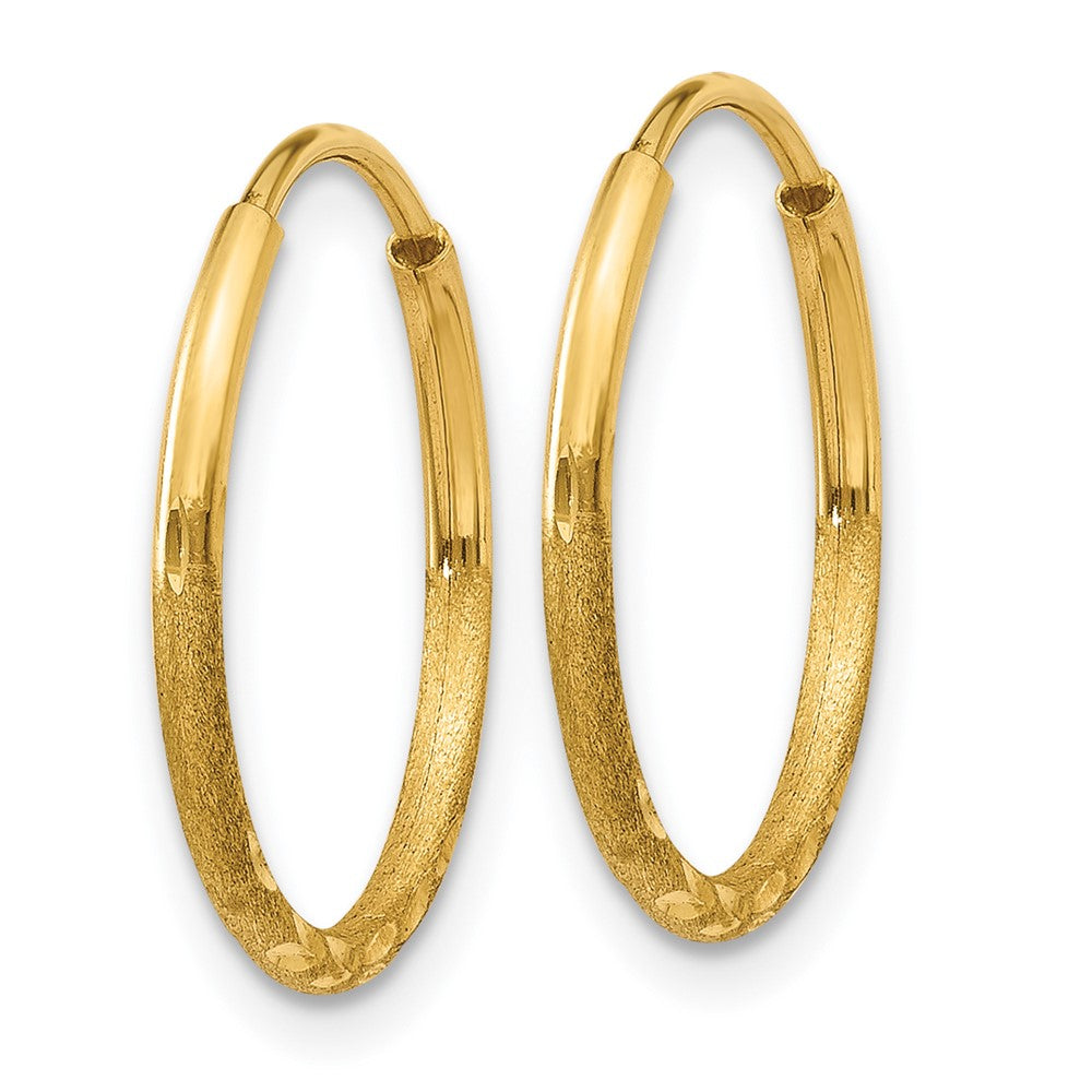 14k 1.2x15mm Satin Diamond-cut Endless Tube Hoop Earrings
