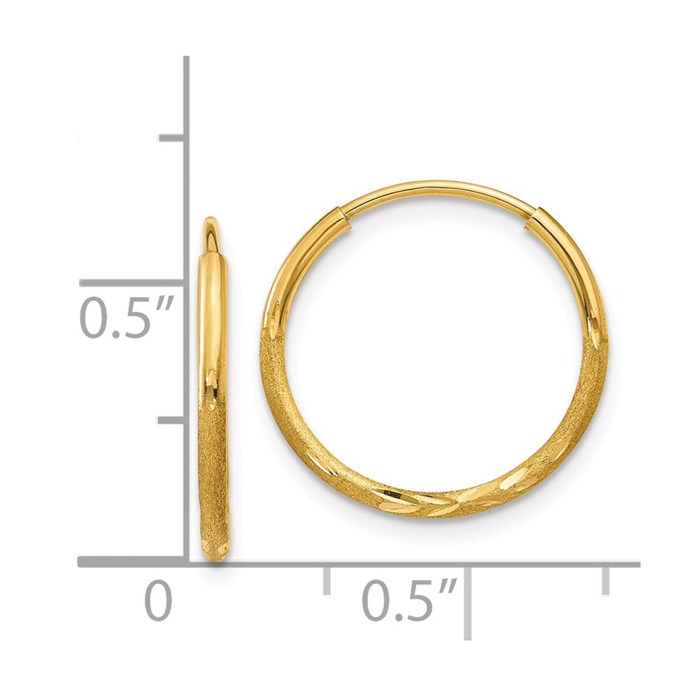 14k 1.2x15mm Satin Diamond-cut Endless Tube Hoop Earrings