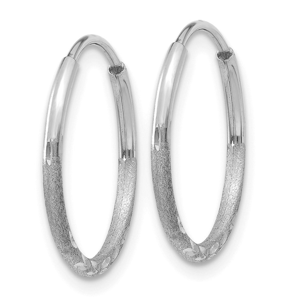 14K White Gold 1.2x15mm Satin Diamond-cut Endless Tube Hoop Earrings