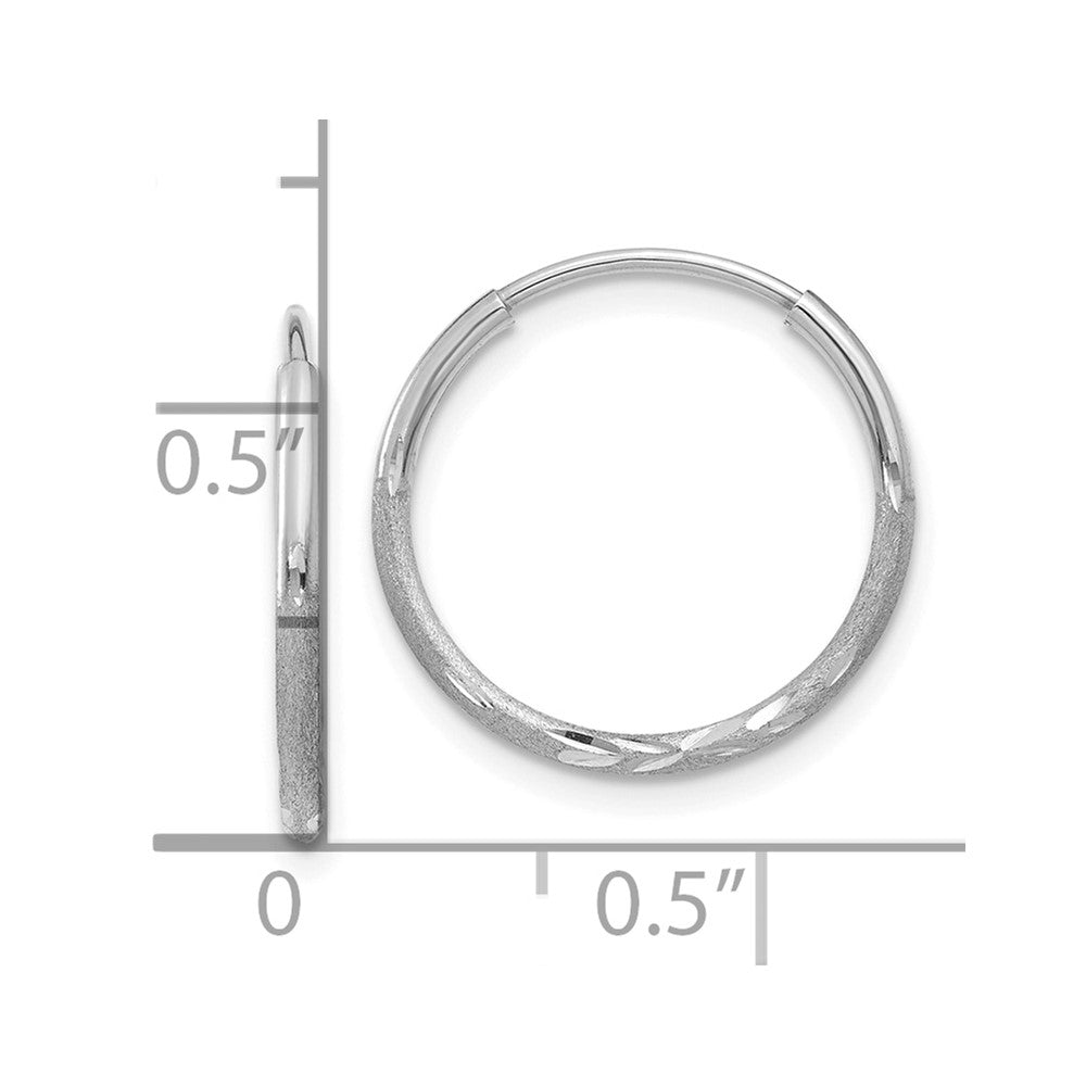 14K White Gold 1.2x15mm Satin Diamond-cut Endless Tube Hoop Earrings