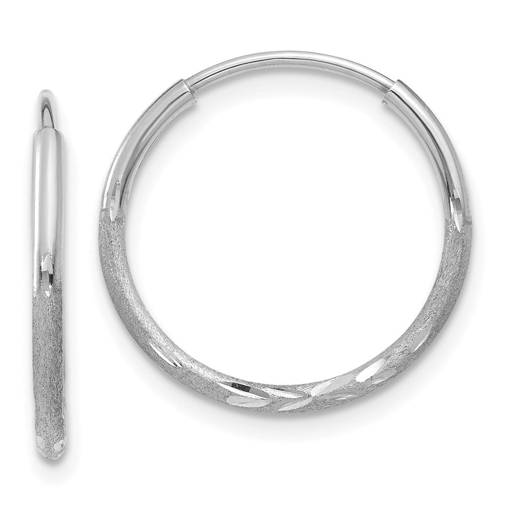 14K White Gold 1.2x15mm Satin Diamond-cut Endless Tube Hoop Earrings