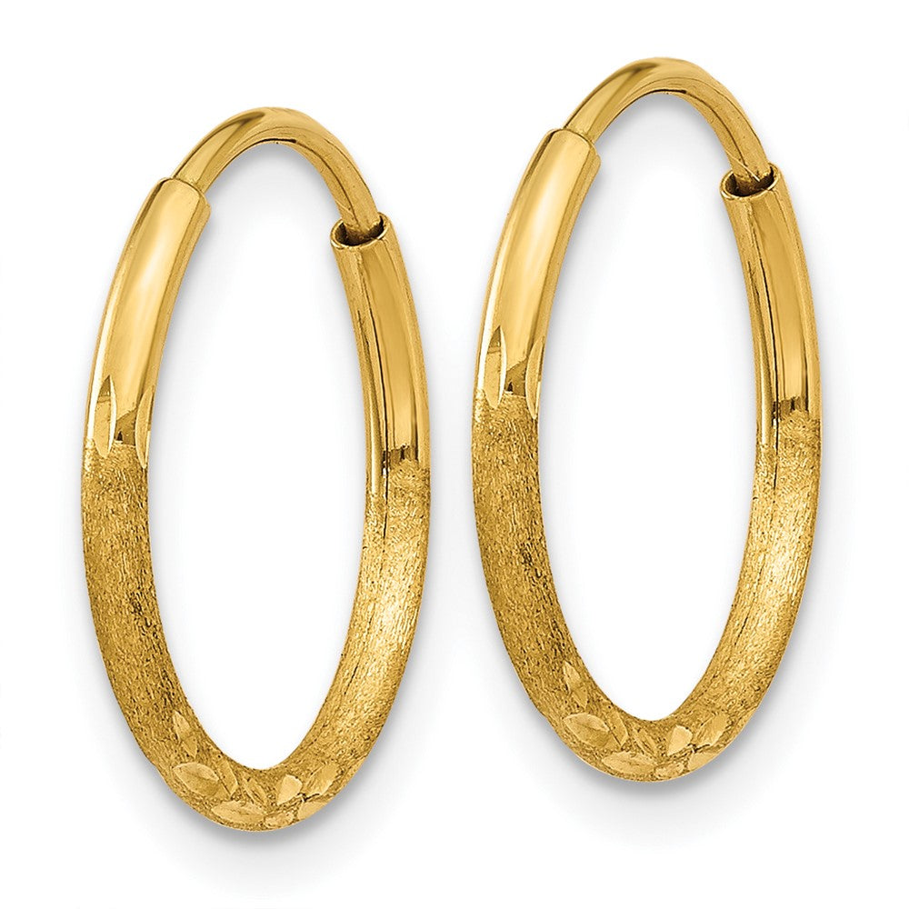 14k 1.2x12mm Satin Diamond-cut Endless Tube Hoop Earrings