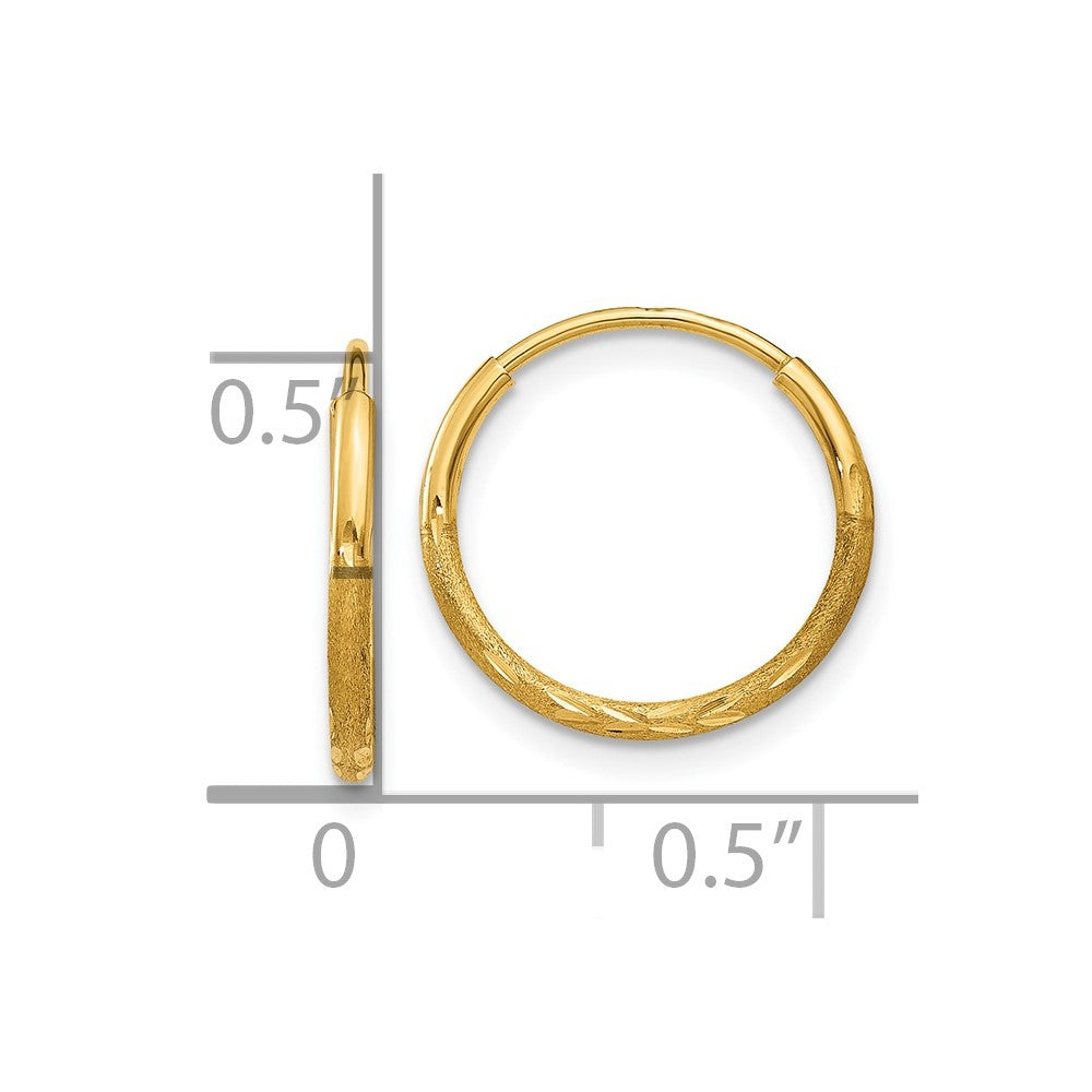 14k 1.2x12mm Satin Diamond-cut Endless Tube Hoop Earrings